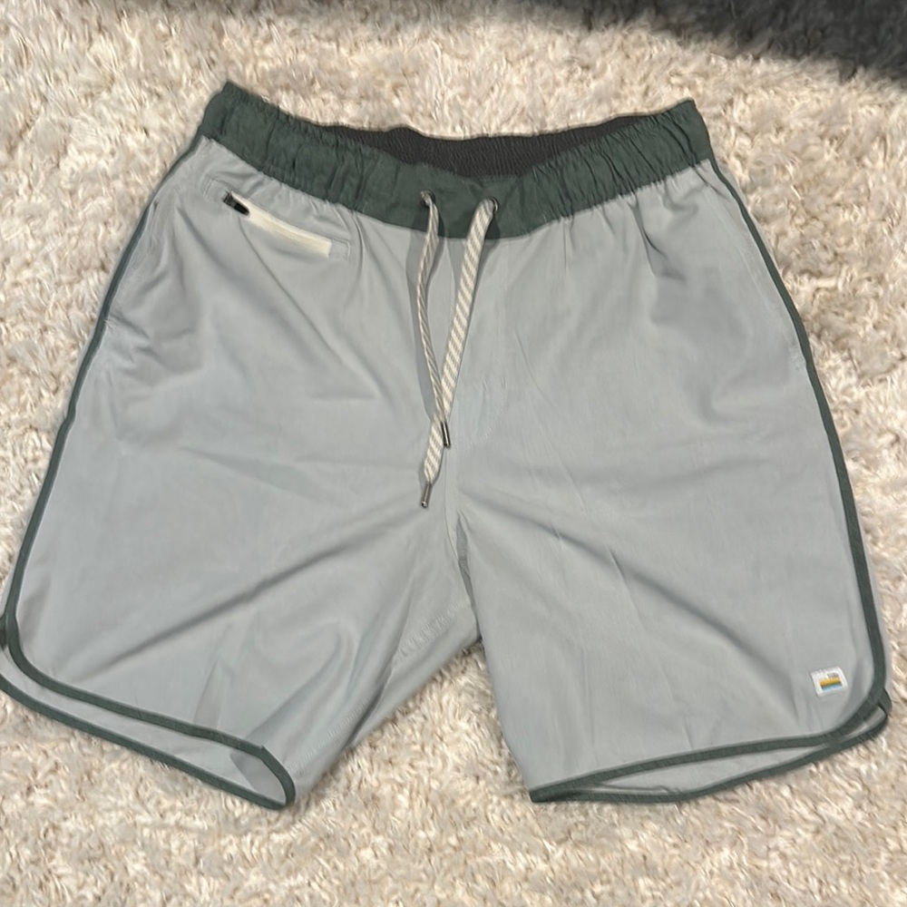 Vuori Men's Gray and Green Athletic Shorts 9”